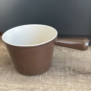 Vintage Le Creuset Brown Enamel Cast Iron Fondue Pot 70s